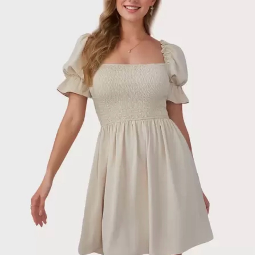 Chic Cream Puff Sleeve Mini Dress